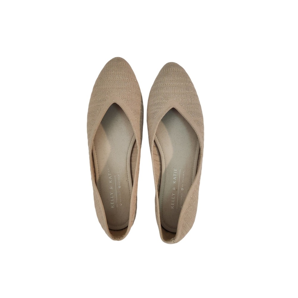 Kelly & Katie Beige Metallic Knit Pointed Toe Flats Washable Antimicrobial 9.5M